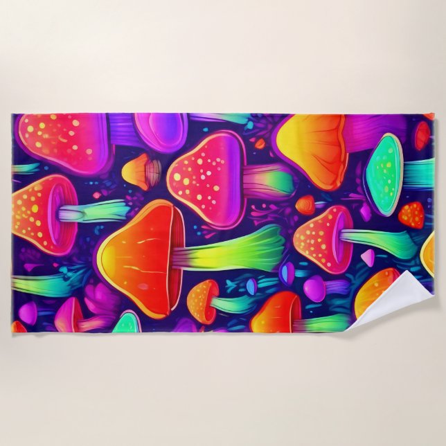 Serviette De Plage Forêt de champignons à lueur de néon (Devant)