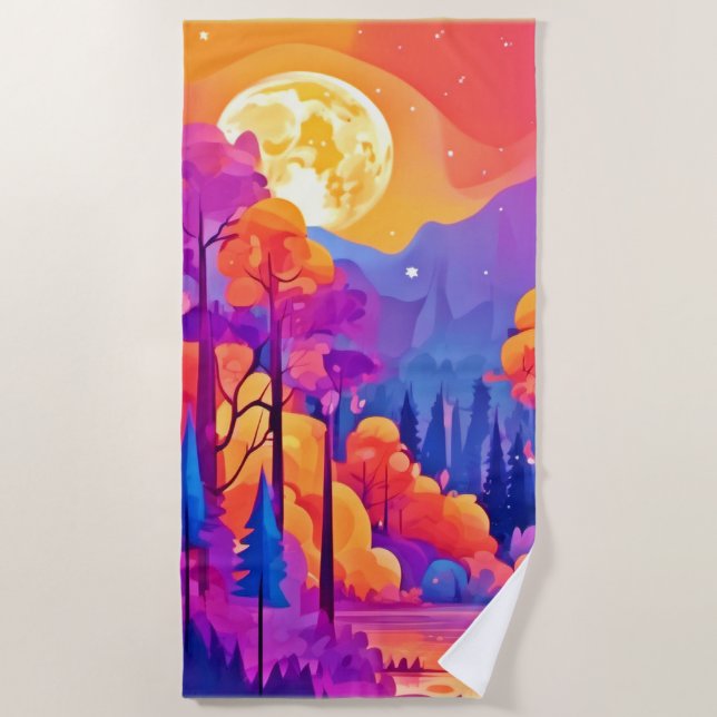 Serviette De Plage Forêt Lune Vibrante (Devant)