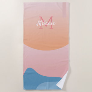 Serviette De Plage Formes organiques Monogramme ombré Coucher de sole