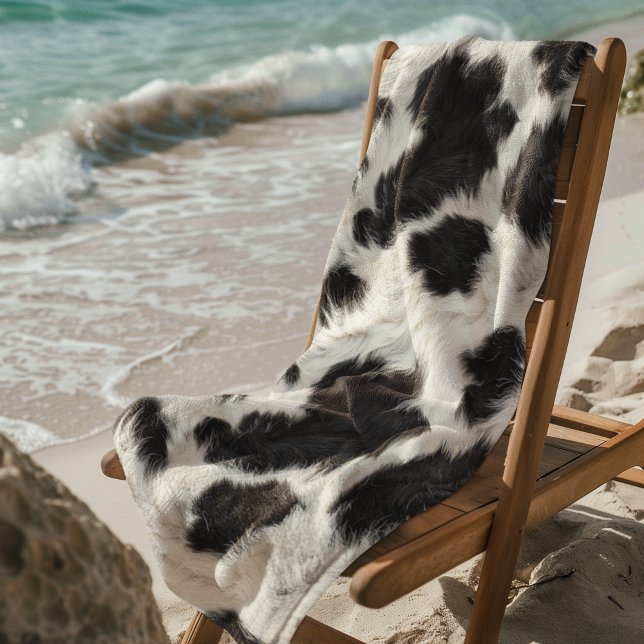 Serviette De Plage Fourrure de vache noire taches blanches (Créateur téléchargé)