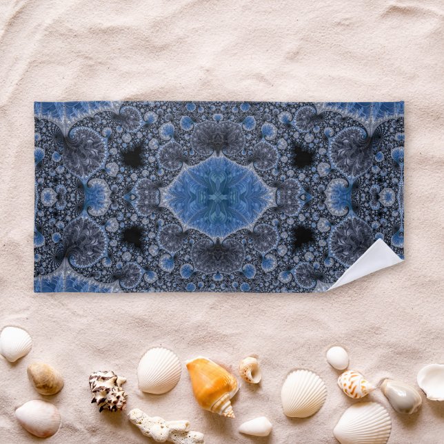 Serviette De Plage Fractale abstraite noire bleue (Créateur téléchargé)