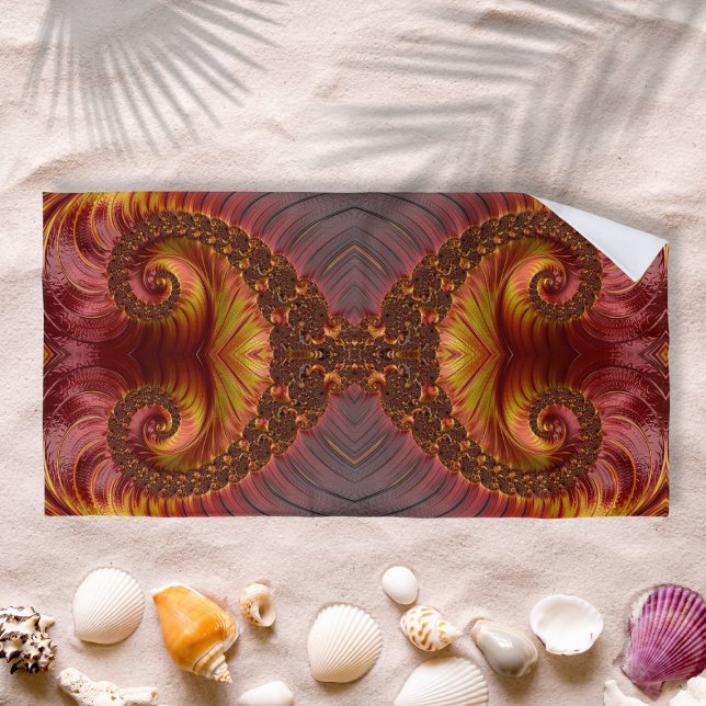 Serviette De Plage Fractale Rouge Feu Abstraite (Créateur téléchargé)