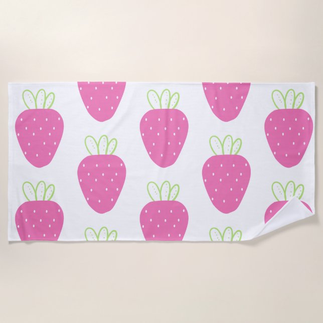 Serviette De Plage Fraise rose Aquarelle Minimale Fruit (Devant)