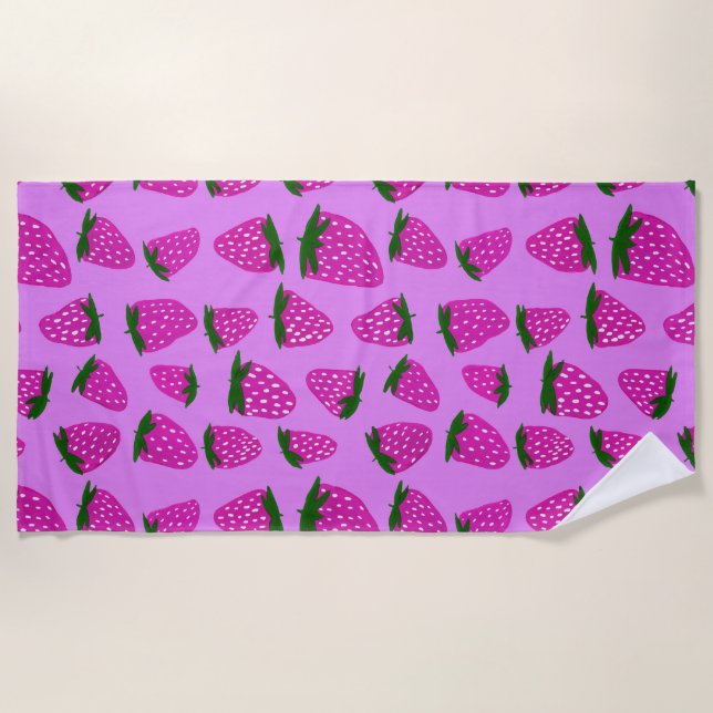 Serviette De Plage Fraises d'été bio violet (Devant)