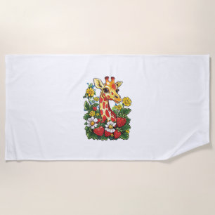Serviette De Plage Fraises et fleurs de girafe Gira mignonne graphiqu