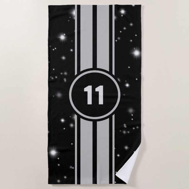 Serviette De Plage Frappe de course noir et argent (Devant)