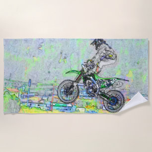 Serviette De Plage Freestyle Stuntman - Motocross Rider Beach Towne