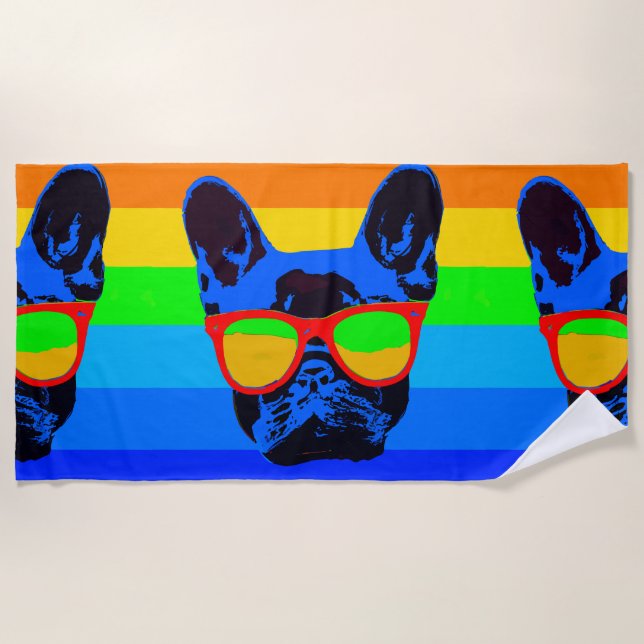 Serviette De Plage French bulldog avec lunettes Pop art style (Devant)