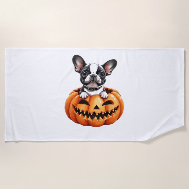 Serviette De Plage French Bulldog Happy Halloween Classique citrouill (Devant)