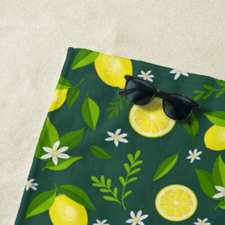 Serviette De Plage Fresh lemons with flowers and leaves