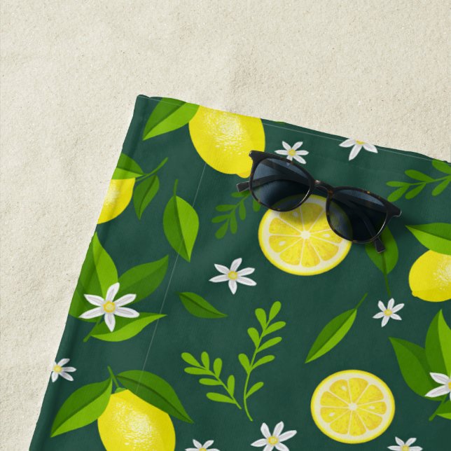 Serviette De Plage Fresh lemons with flowers and leaves (En situation)