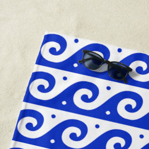 Serviette De Plage Fret grec, Motif d'onde méditerranéen, Bleu