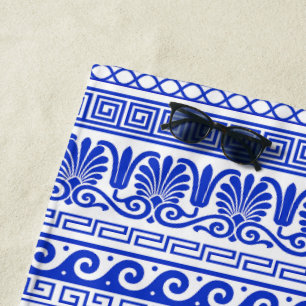 Serviette De Plage Fret grec, Motif méditerranéen, Bleu