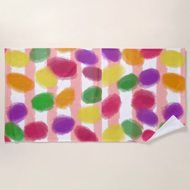 Serviette De Plage Friandises de Pâques rayures roses (Devant)