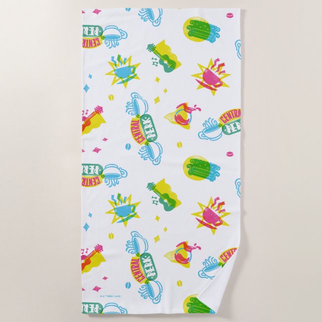 Serviette De Plage FRIENDS™ | Motif Néon Central Perk (Devant)