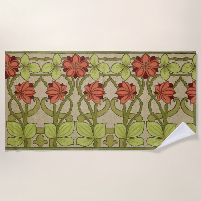 Serviette De Plage Frieze Bordure Art Nouveau Floral (Devant)