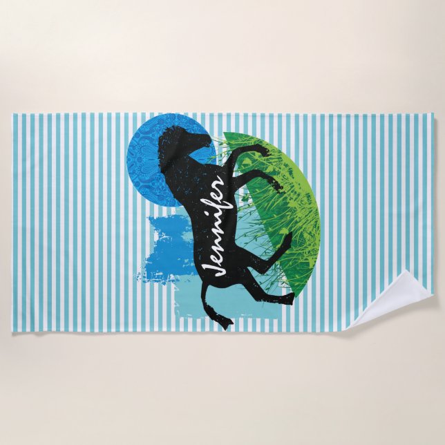 Serviette De Plage Frolicking Horse Stripes Design Plage Serviette (Devant)
