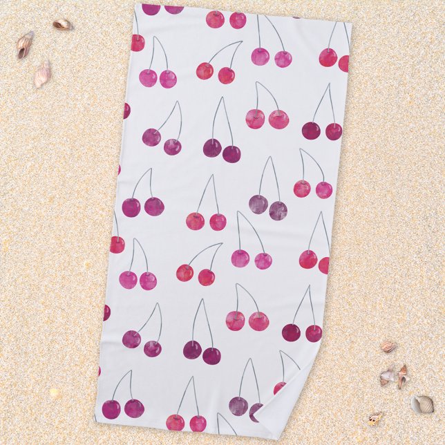 Serviette De Plage Fruit d'aquarelle cerise (Mediterranean cherry watercolor pattern beach towel)