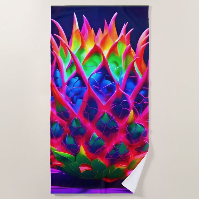 Serviette De Plage Fruit de dragon de néon électrique (Devant)