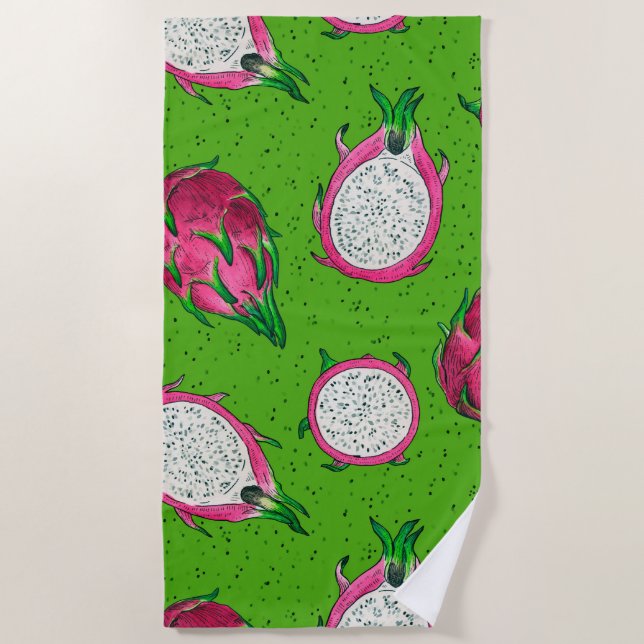 Serviette De Plage Fruit rouge dragon vert (Devant)