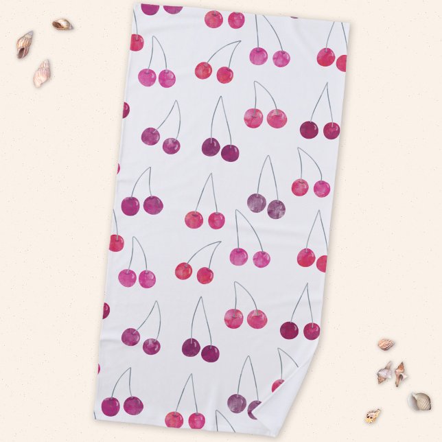 Serviette De Plage Fruits aquarelle cerise (Mediterranean cherry watercolor pattern beach towel)