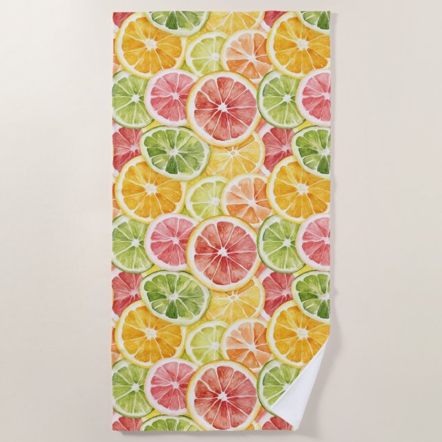 Serviette De Plage Fruits Citriques Lime Citron Orange Pamplemousse (Devant)