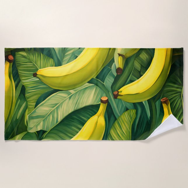 Serviette De Plage Fruits de banane et feuilles Humeur tropicale  (Devant)