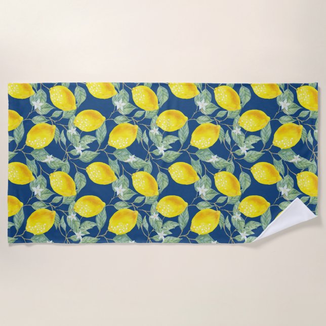 SERVIETTE DE PLAGE FRUITS DE CITRON DANS LE BLEU CAMPAGNE (Devant)