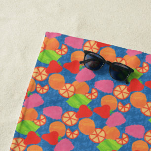 Serviette De Plage Fruits d'été colorés Motif sur le bleu profond