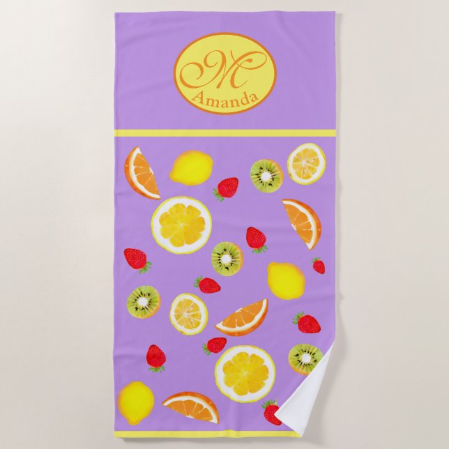 Serviette De Plage Fruits d'été relevés monogrammés (Devant)