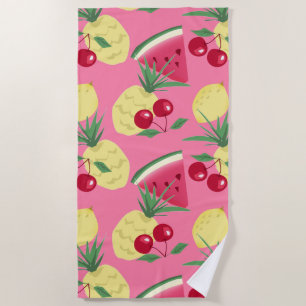 Serviette De Plage Fruits juteux sur un arrière - plan rouge rose.