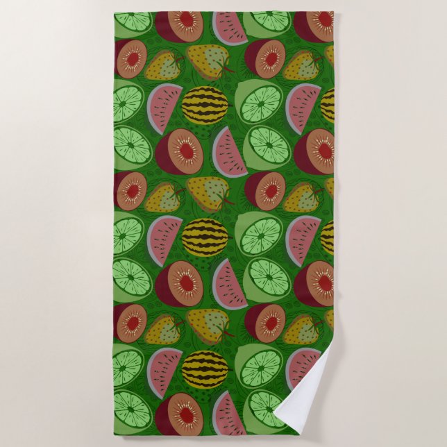 Serviette De Plage Fruits tropicaux motifs et vert arrière - plan (Devant)