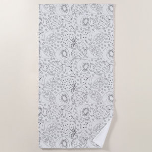 Serviette De Plage Fruits tropicaux sans couture motif noir et blanc
