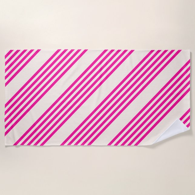 Serviette De Plage Fuchsia et beige cinq rayures motif (Devant)