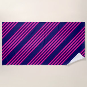Serviette De Plage Fuchsia et bleu marine cinq bandes motif