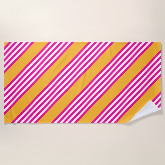 Serviette De Plage Fuchsia et jaune cinq bandes motif (Devant)