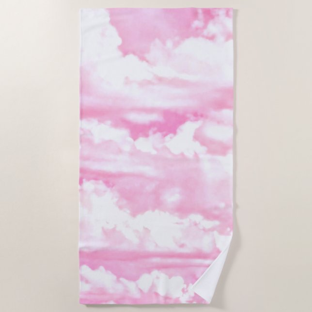 Serviette De Plage Fuchsia rose douce fille nuages Arrière - plan sur (Devant)