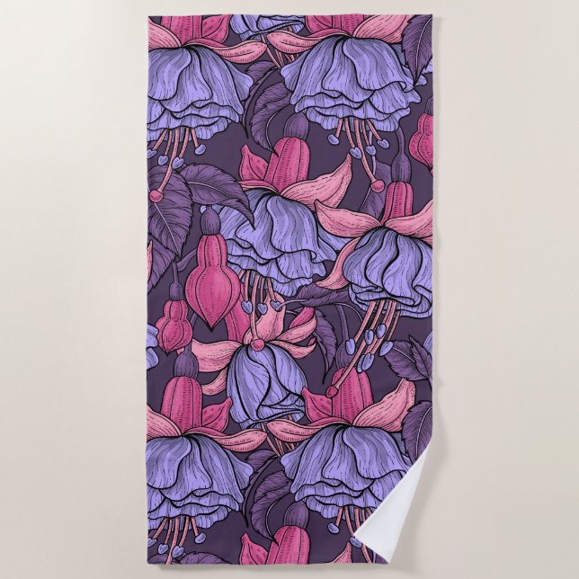 Serviette De Plage Fuchsia rose et violet (Devant)