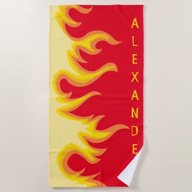 Serviette De Plage Fumer Flames Hot Flames Nom personnalisé (Devant)