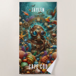 SERVIETTE DE PLAGE FUN CAPRICIEUX STEAMPUNK PLONGEUR EN EAU PROFONDE