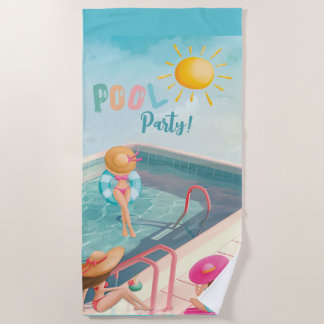 Serviette De Plage Fun Summer Pool Party Watercolor Sweet 16