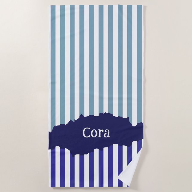 Serviette De Plage Fun Torn Stripes Blue Layel Nom Plage Serviette (Devant)