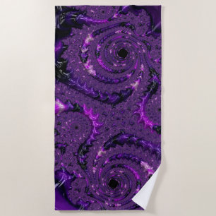 Serviette De Plage Funky Bold Boho Purple Digital Abstrait Fractal
