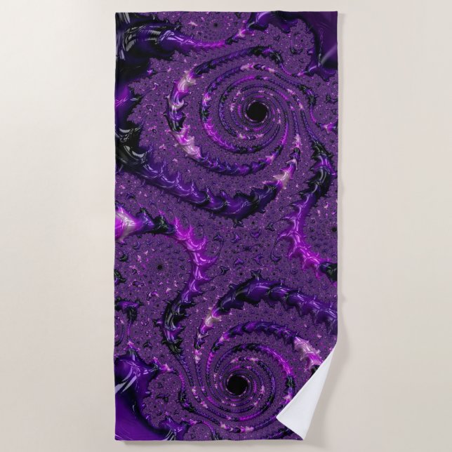 Serviette De Plage Funky Bold Boho Purple Digital Abstrait Fractal (Devant)