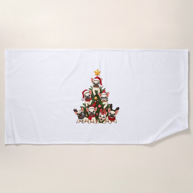 Serviette De Plage Funky French Bulldog Christmas Tree Snowflakes San (Devant)