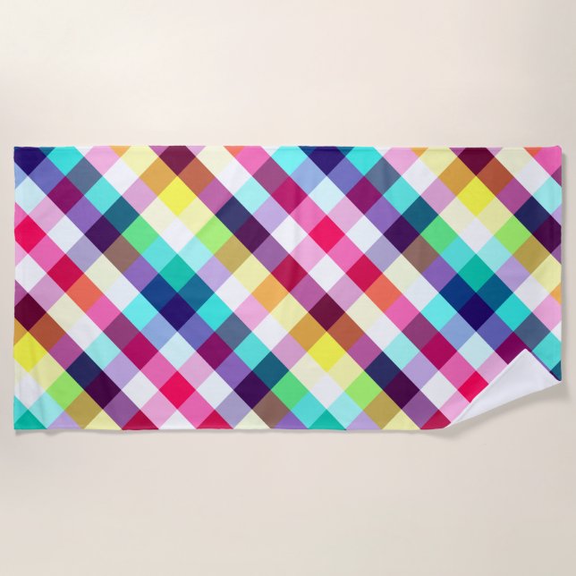 Serviette De Plage Funky Rainbow Plaid Motif Beach Towne (Devant)