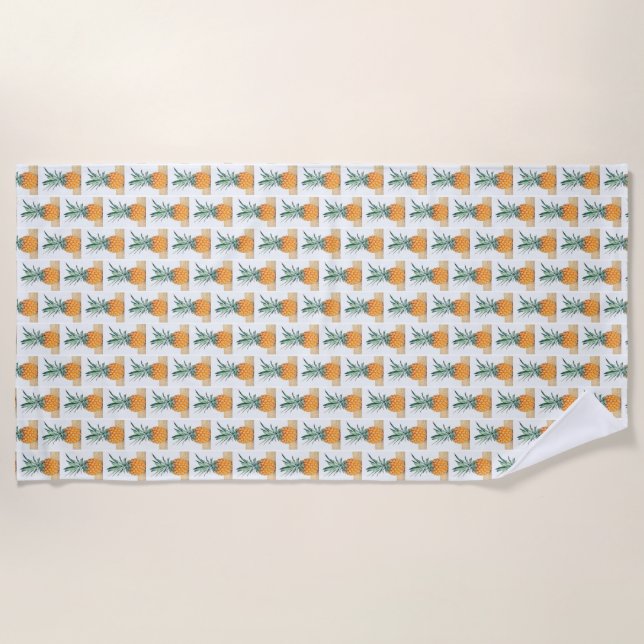 Serviette de plage funky vert pâle jaune ananas (Devant)