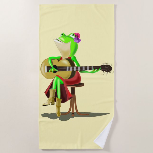 Serviette De Plage Funny Beach Towel Frog Jouer de la musique de guit (Devant)