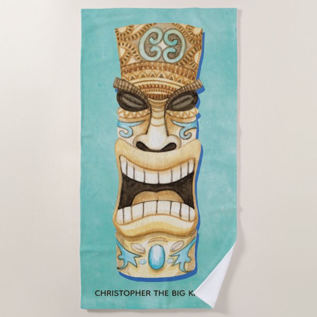 Serviette De Plage Funny Custom Tiki Beach Island Monogramme (Devant)