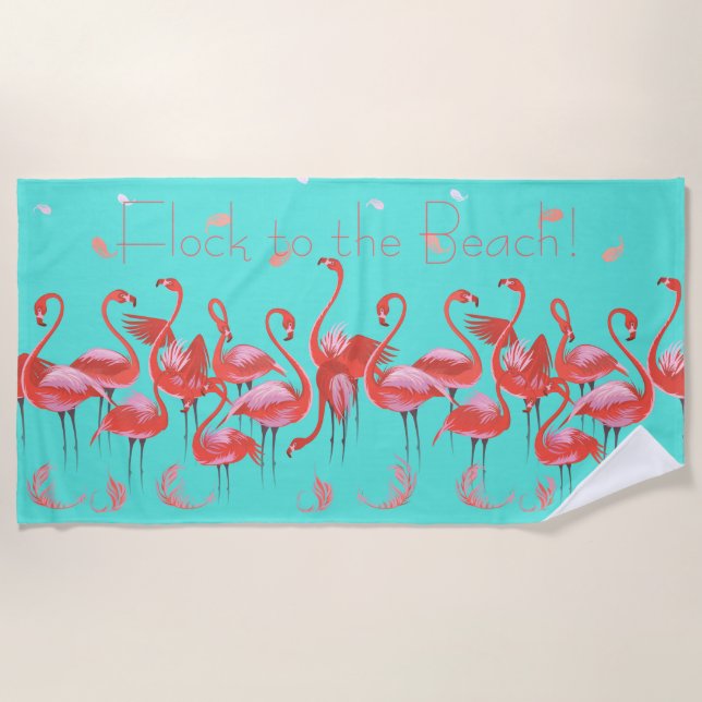 Serviette De Plage Funny Flamants roses roses qui affluent vers la pl (Devant)